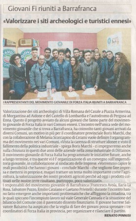 ENNA - La Sicilia, Enna "Giovani riuniti a Barrafranca. Valorizzare i siti archeologici e turistici ennesi"