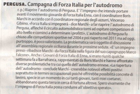 ENNA - La Sicilia, Enna "Campagna di Forza Italia Giovani per l'Autodromo"